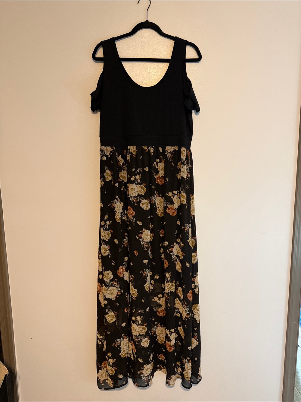 torrid Black Floral Maxi Dress with Cold-Shoulder Detail